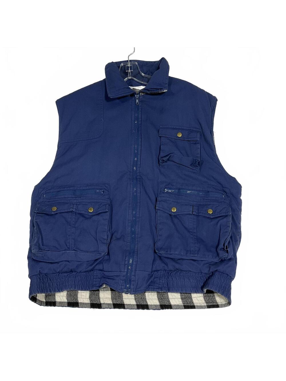 Saddlebrook 2XL Navy Blue Cotton Vest with Plaid Lining B34